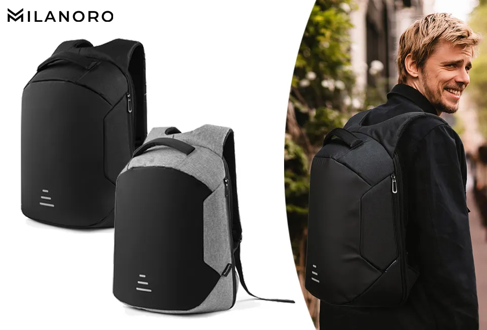 Mochila antirroubo com compartimentos de arruma&ccedil;&atilde;o ocultos