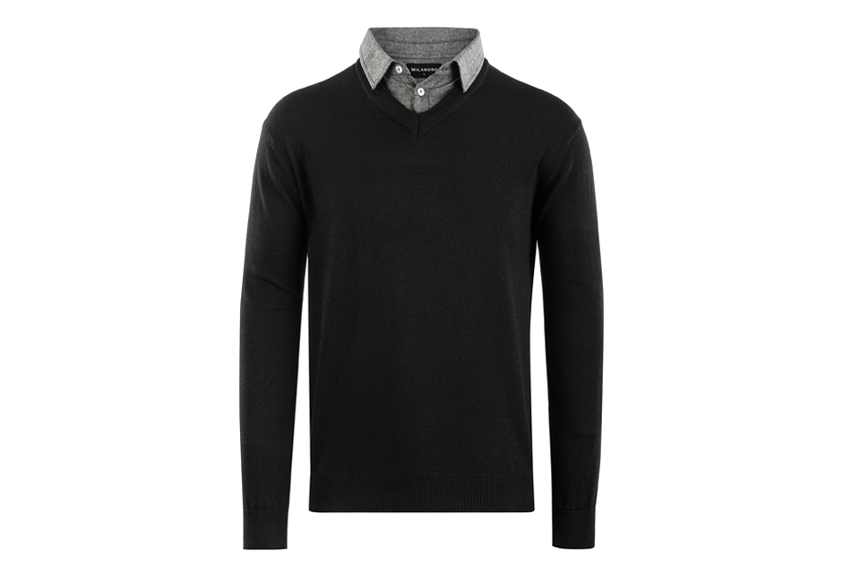 Men s pullover with shirt collar Navy