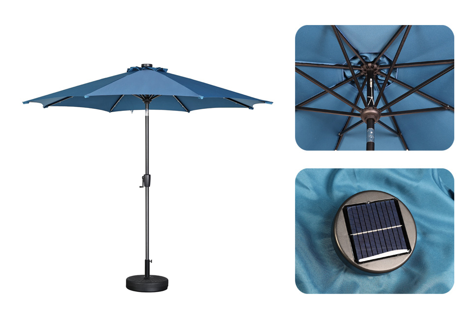 LED garden parasol in 4 colours