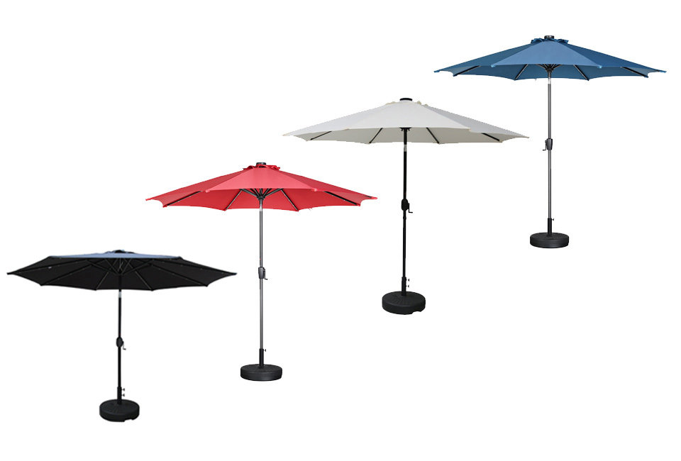 LED garden parasol in 4 colours