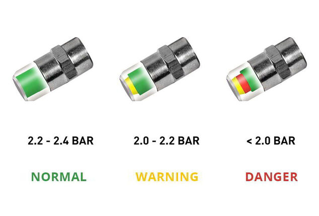 Set van 4 ventieldopjes die de bandenspanning meten