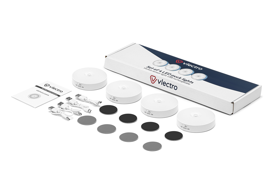 Set van 4 draadloze ledspots met sensor