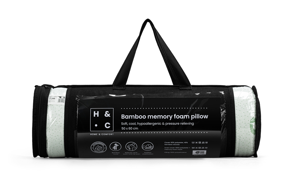 Memory foam hoofdkussen met bamboe hoes 1+1 gratis