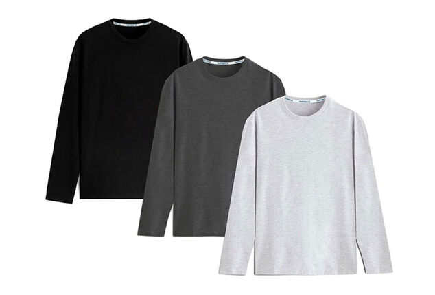 3er-Set komfortabler langärmeliger Baumwoll-T-Shirts