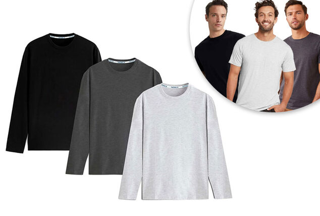 3er-Set komfortabler langärmeliger Baumwoll-T-Shirts