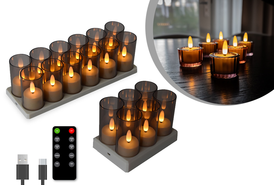 Bougies chauffe-plats LED rechargeables avec t&eacute;l&eacute;commande