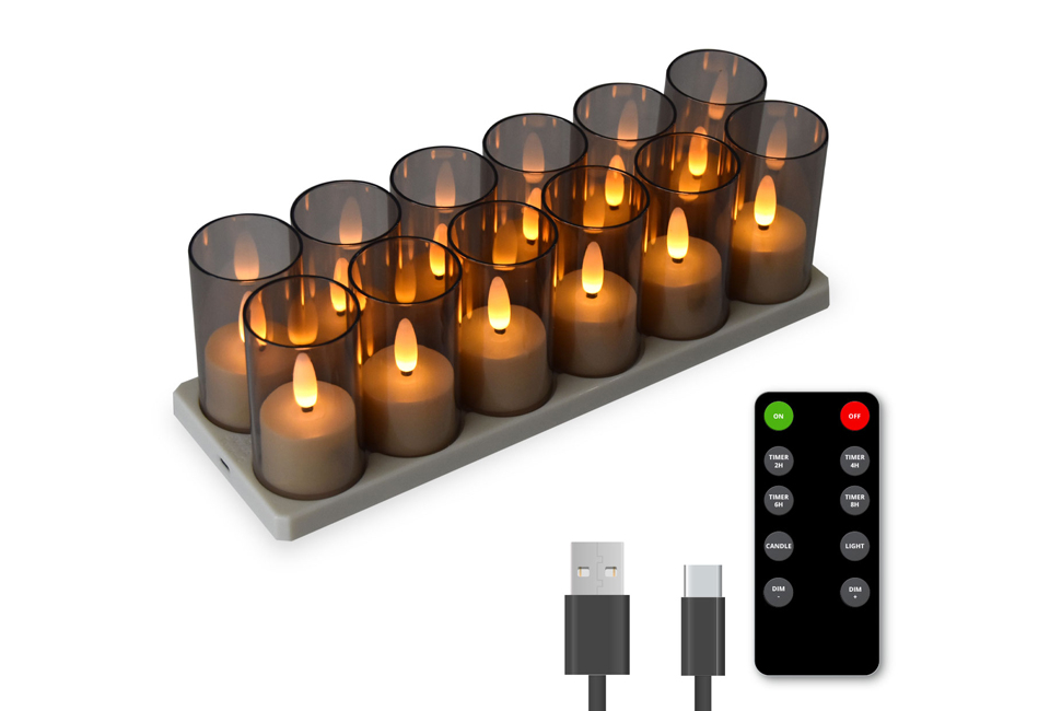 Lot de 6 ou 12 bougies chauffe-plats LED rechargeables