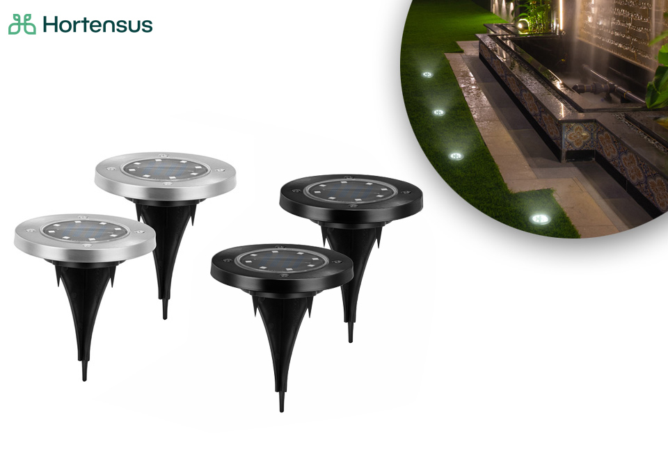 Set da 4 picchetti LED da giardino a energia solare