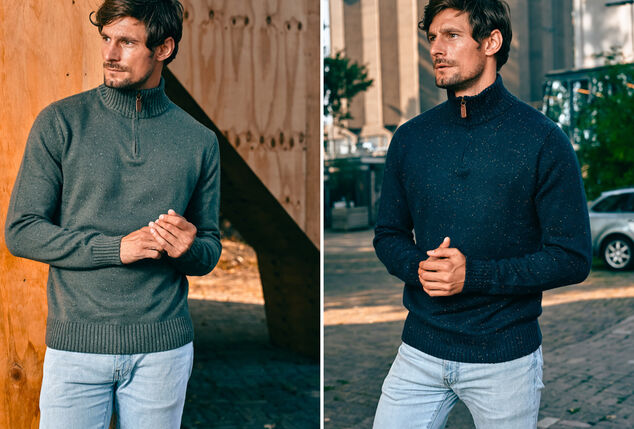 Modischer Pullover mit Stehkragen und Reißverschluss für Herren