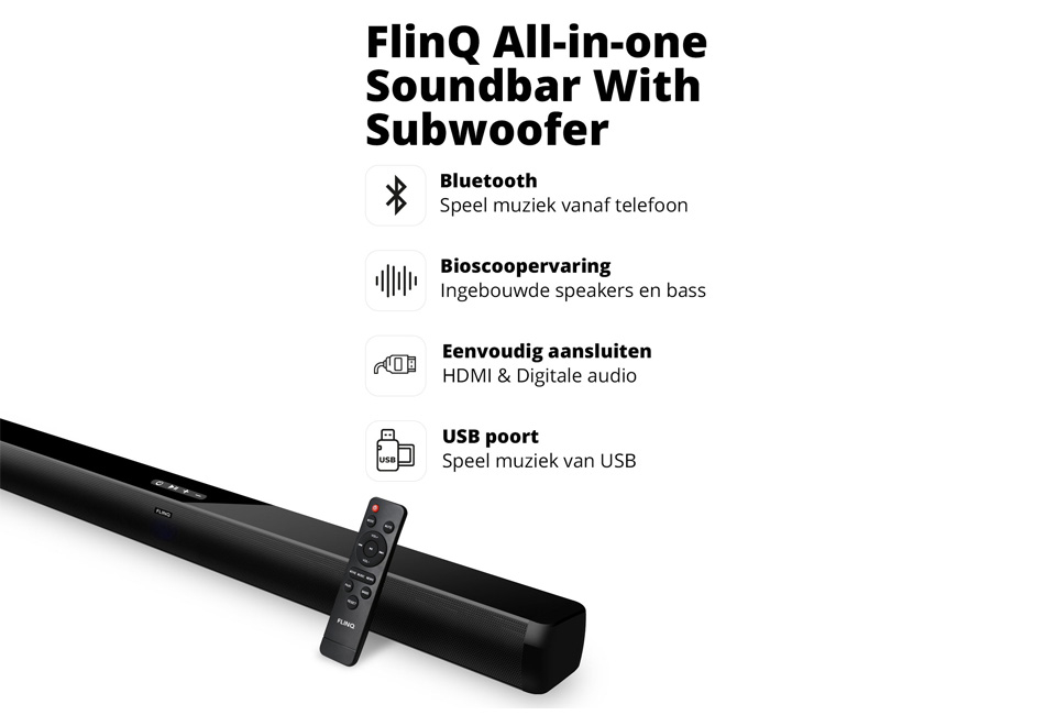 Draadloze soundbar met ingebouwde subwoofers