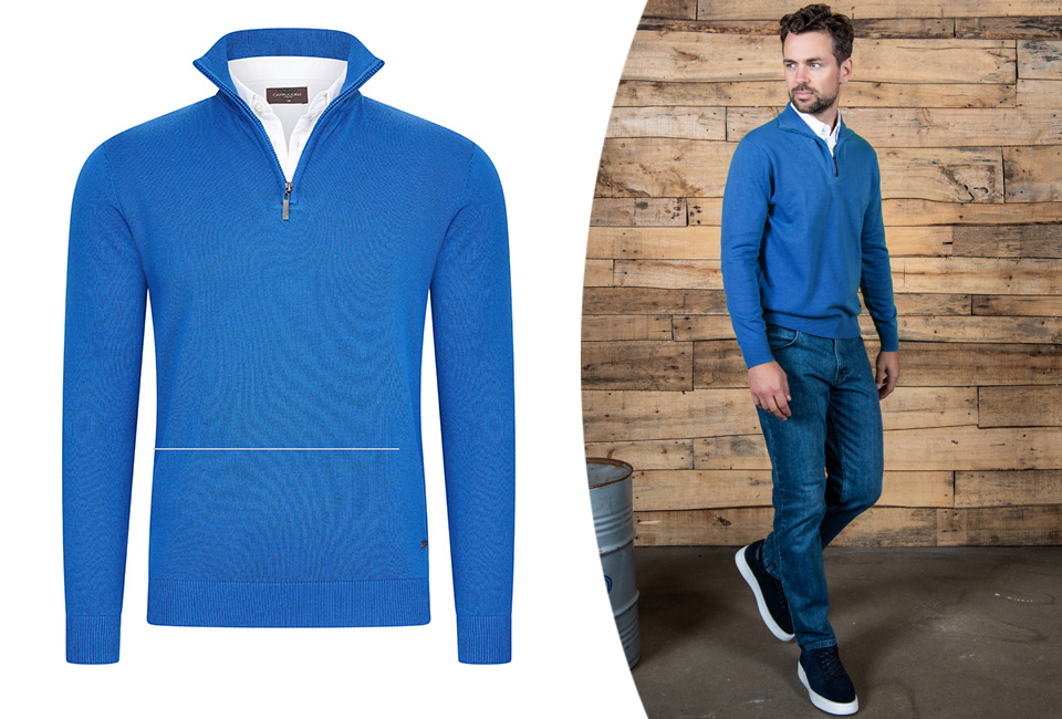 Men&#039;s pullover with shirt collar and zipper