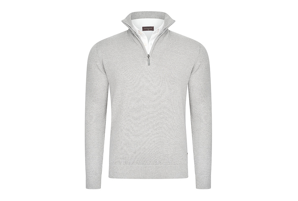 Men&#039;s pullover with shirt collar and zipper