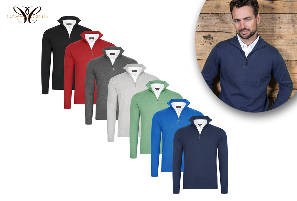 Men&#039;s pullover with shirt collar and zipper