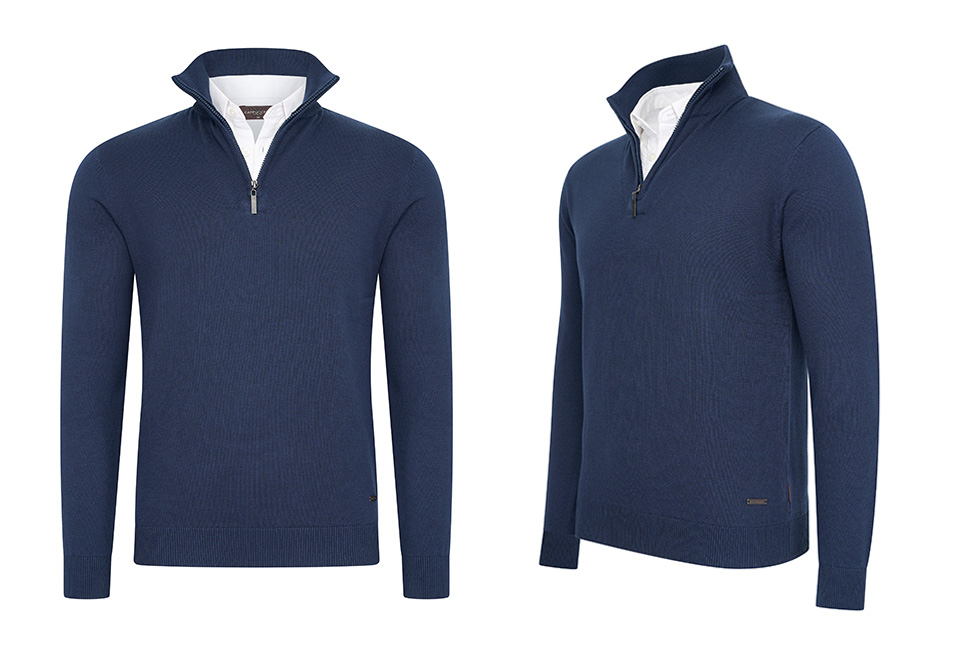 Men&#039;s pullover with shirt collar and zipper