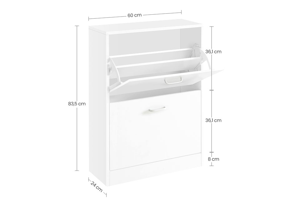 Compact shoe cabinet with 2 drawers