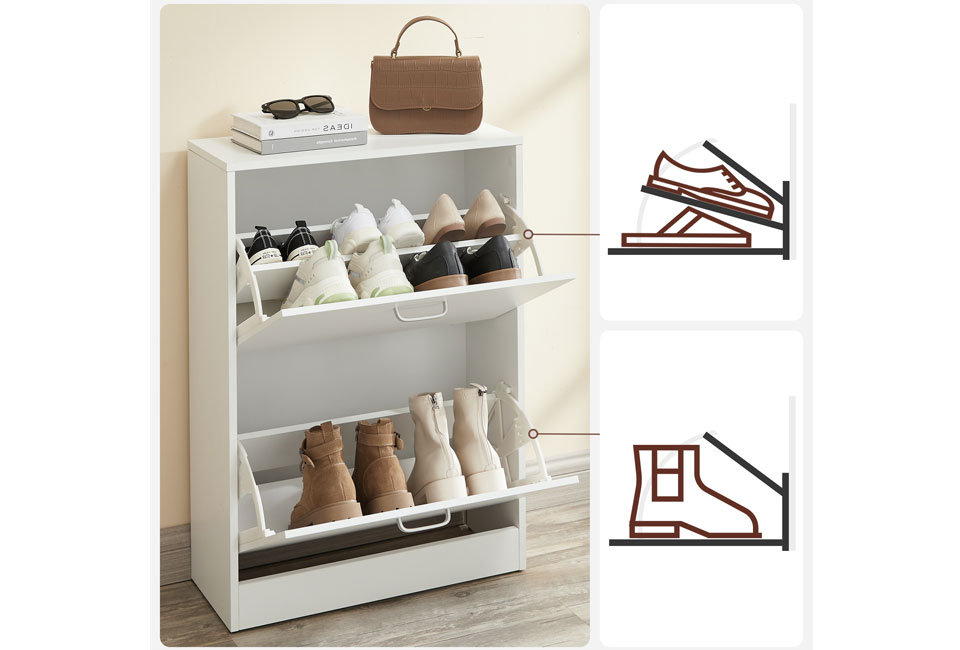 Compact shoe cabinet with 2 drawers