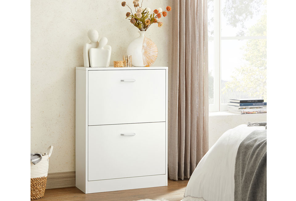Compact shoe cabinet with 2 drawers