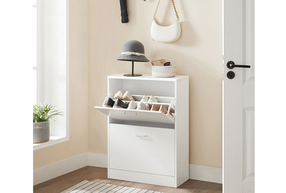Compact shoe cabinet with 2 drawers