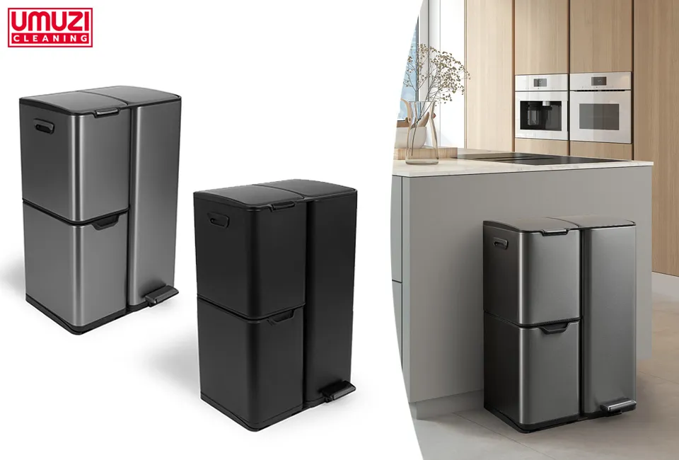 Soft-close waste bin with 3 compartments