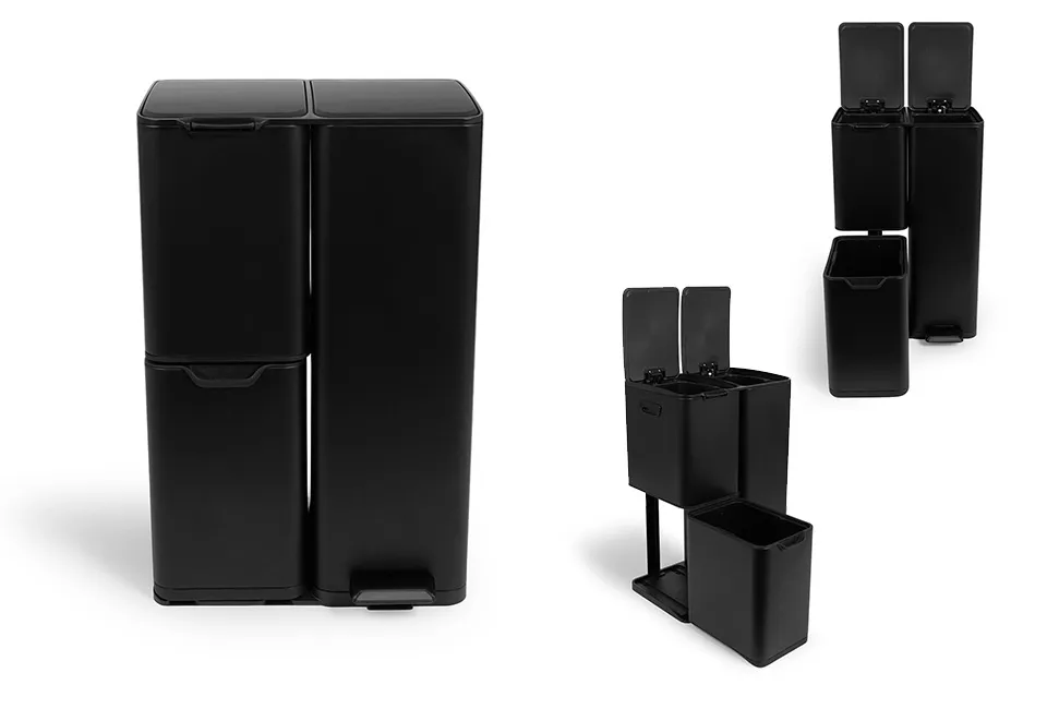 Soft-close waste bin with 3 compartments