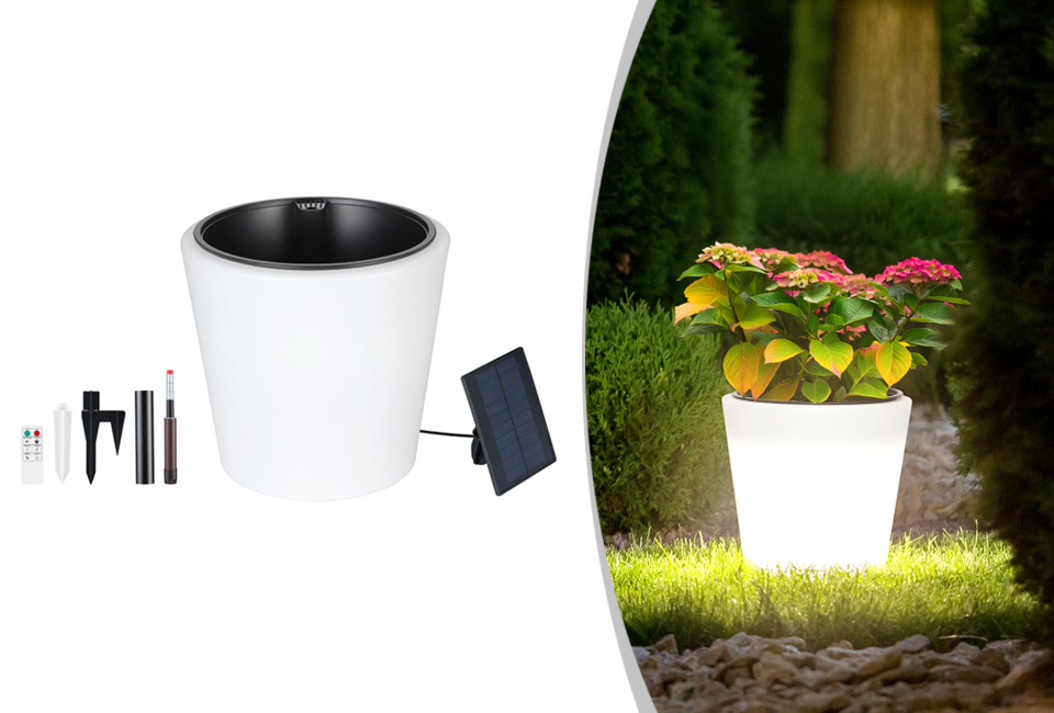 Pot de fleurs avec &eacute;clairage LED et syst&egrave;me d&#039;irrigation