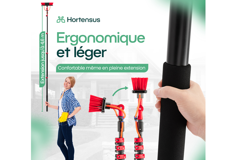 Brosse de nettoyage &agrave; manche t&eacute;lescopique