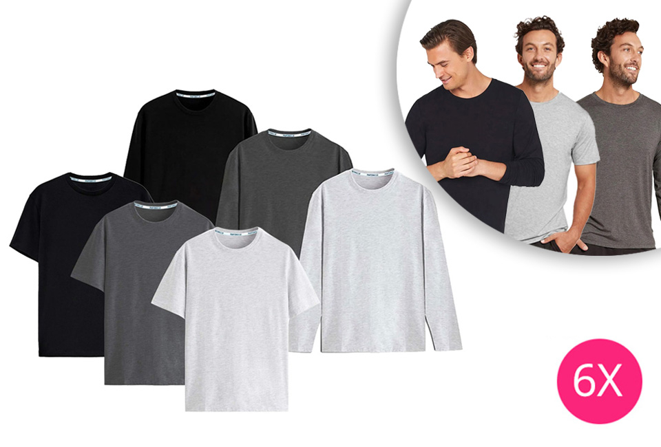 Set of 6 comfortable short or long sleeved cotton T-shirts