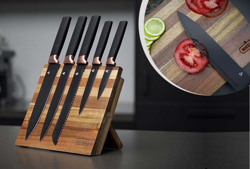 Set de 6 couteaux avec support magn&eacute;tique