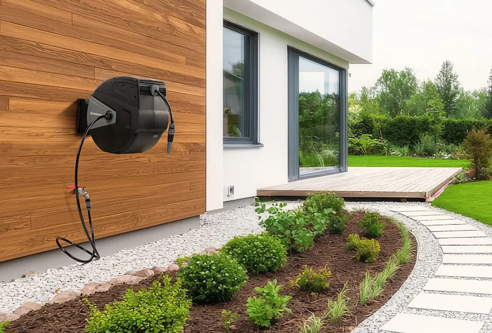 Wall reel with roll-up garden hose of 15, 30 or 40 m