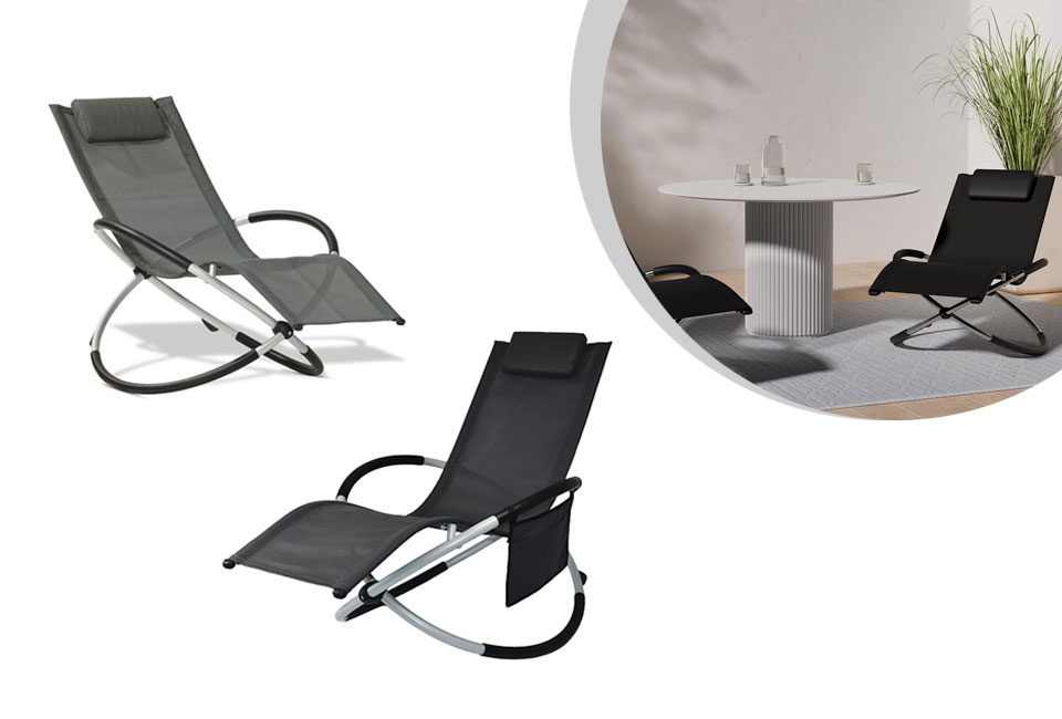 Opvouwbare aluminium relaxstoel met ingebouwde schommelfunctie in zwart of antraciet