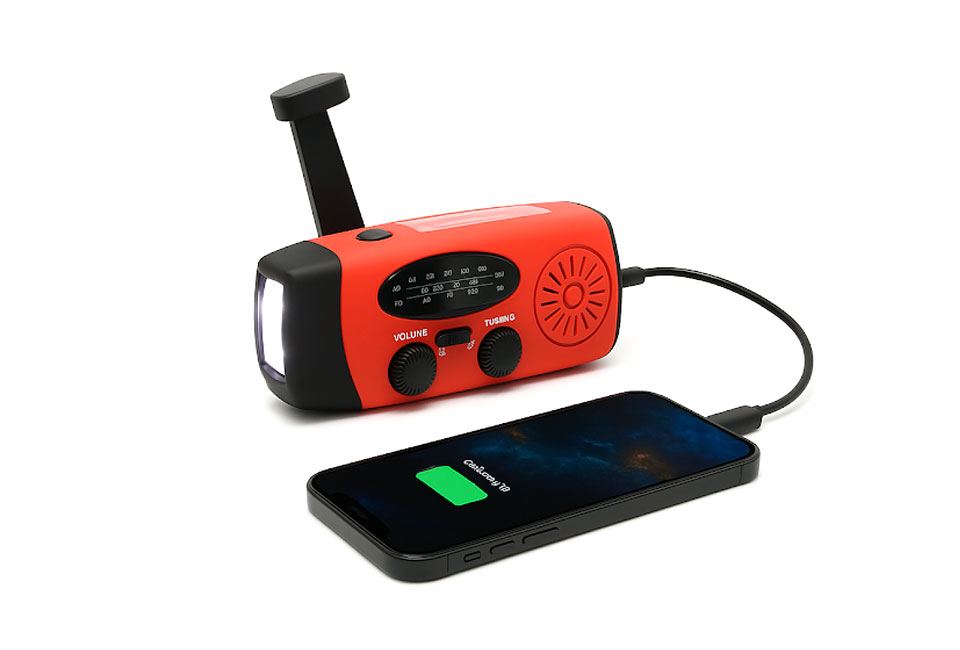 Radio with solar, dynamo or USB rechargeable battery