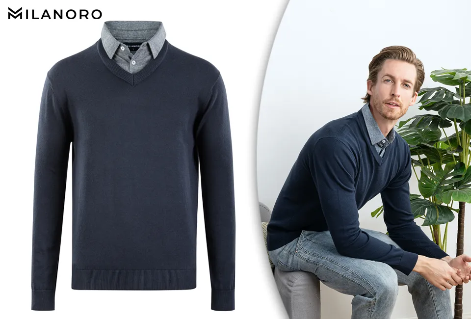 Men&#039;s pullover with shirt collar