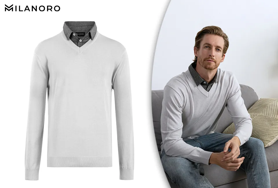 Men&#039;s pullover with shirt collar