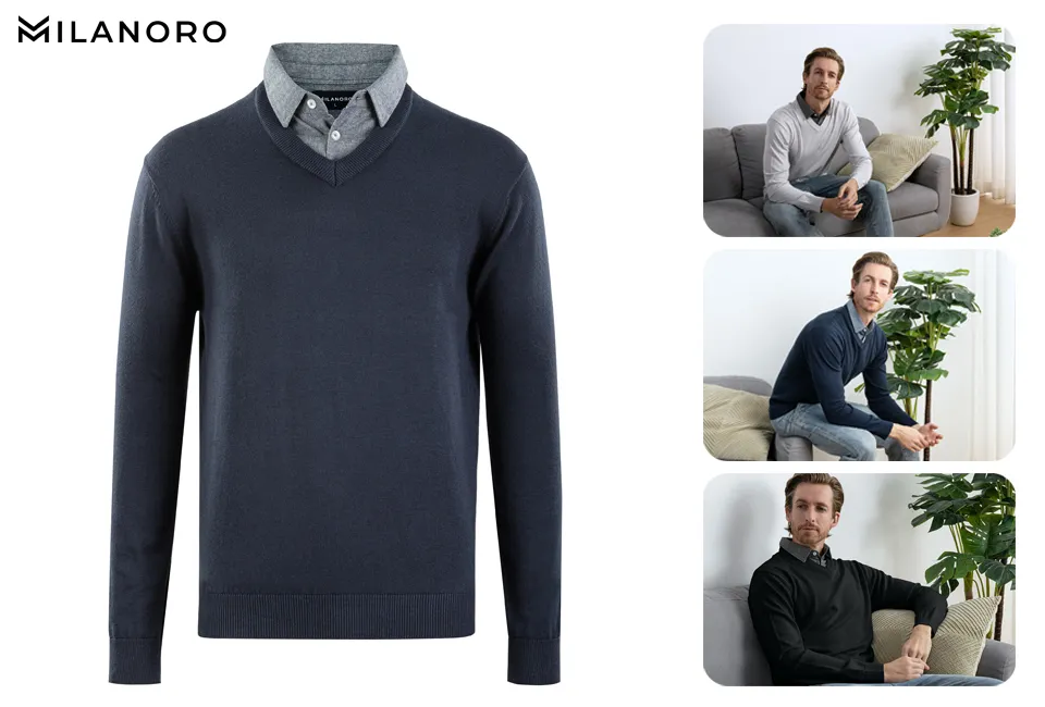 Men&#039;s pullover with shirt collar