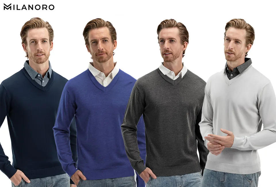 Men&#039;s pullover with shirt collar