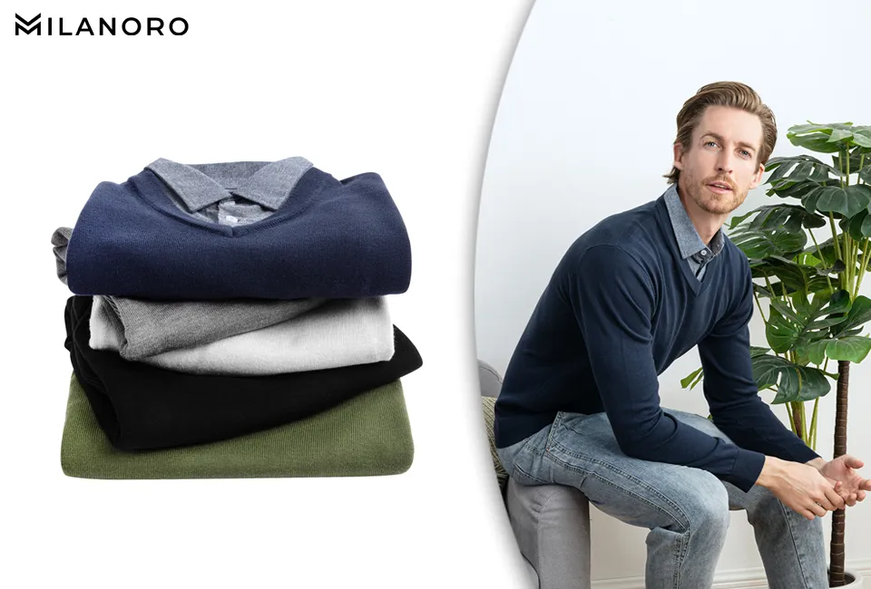 Men&#039;s pullover with shirt collar