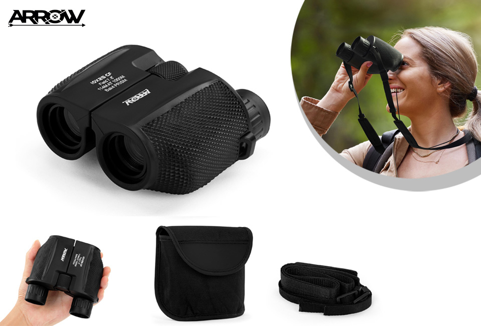 Compact binoculars including carrying bag