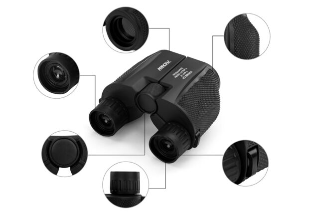 Compact binoculars including carrying bag