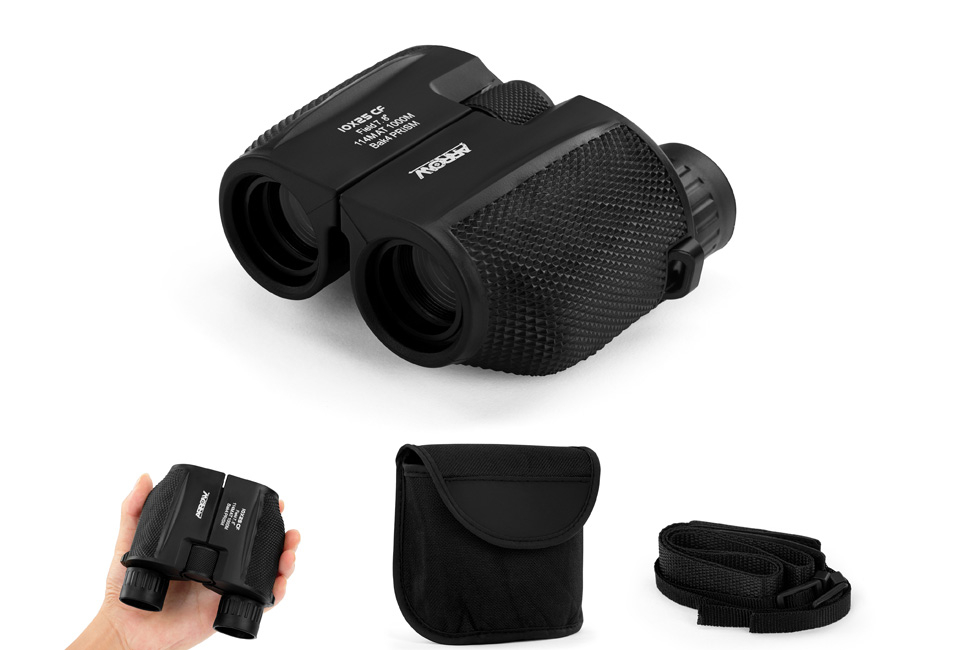 Compact binoculars including carrying bag