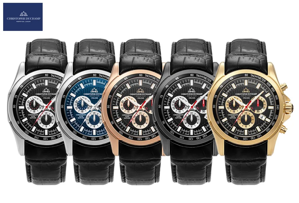 Stilvolle Schweizer Herrenuhr von Christophe Duchamp inklusive luxuri&ouml;ser Geschenkbox