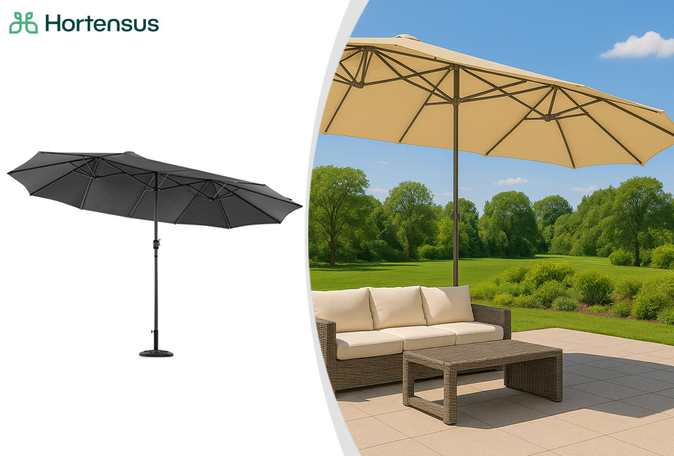 Parasol double avec housse de protection