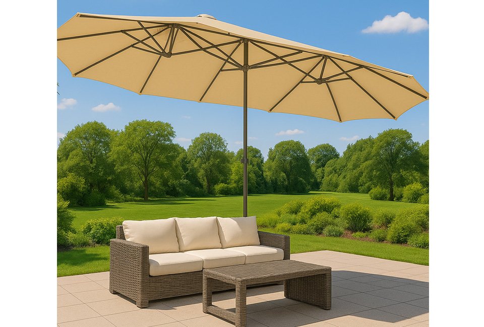 Parasol double avec housse de protection