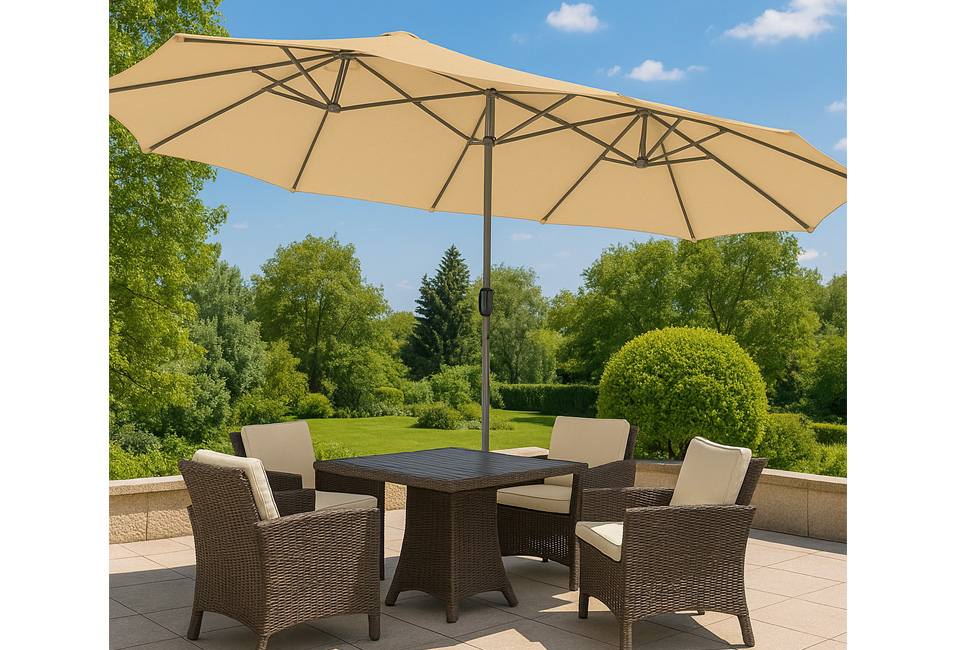 Parasol double avec housse de protection