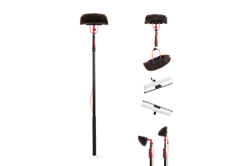 Brosse de nettoyage à manche télescopique de 6,5 m avec raclette
