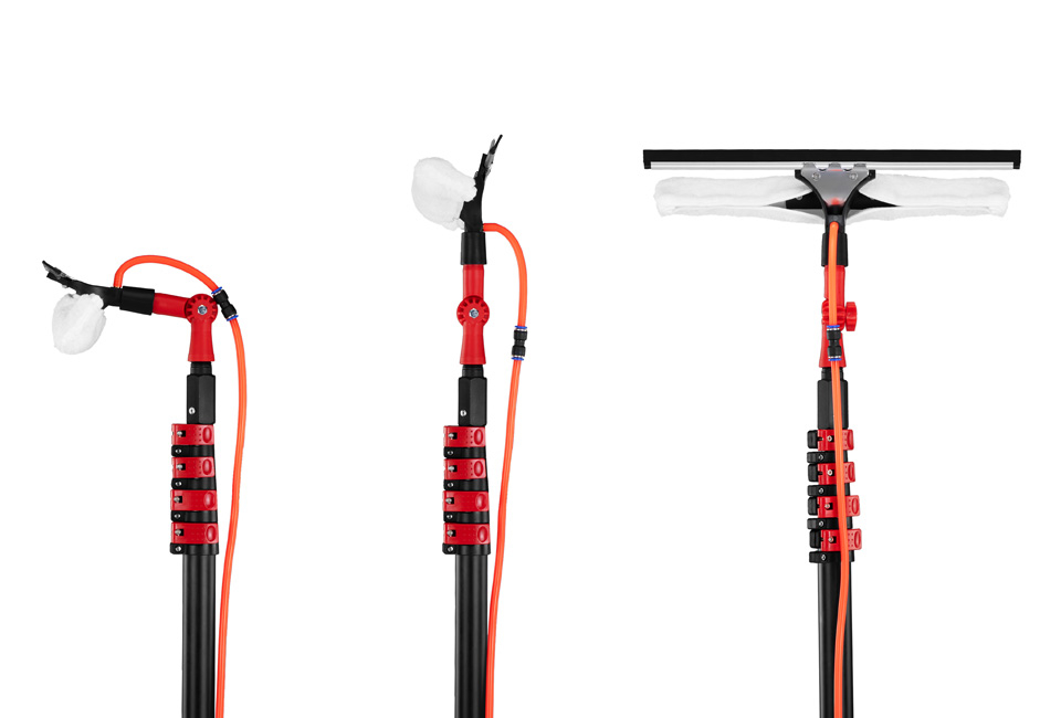 Brosse de nettoyage à manche télescopique de 6,5 m avec raclette
