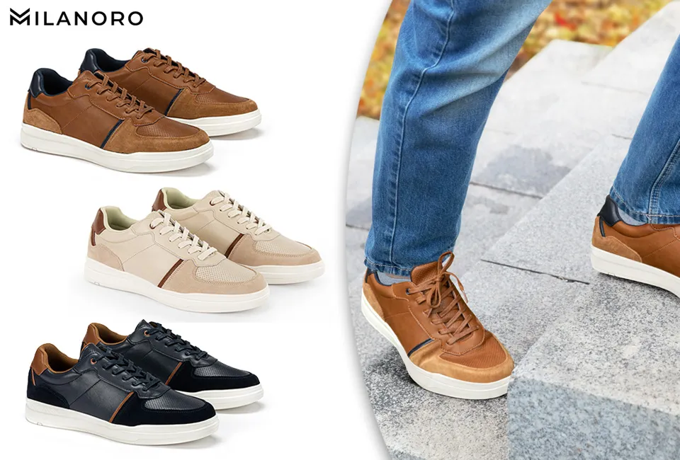 T&eacute;nis de couro para homem com estilo