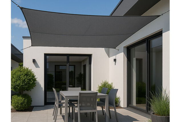 Déstockage : Voile d'ombrage triangulaire ou carrée disponible en gris ou taupe