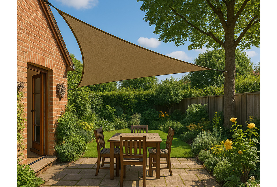 Déstockage : Voile d'ombrage triangulaire ou carrée disponible en gris ou taupe