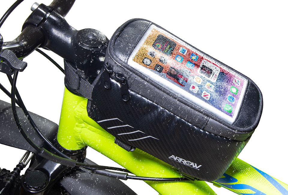 Handige frametas voor fiets met smartphonevak