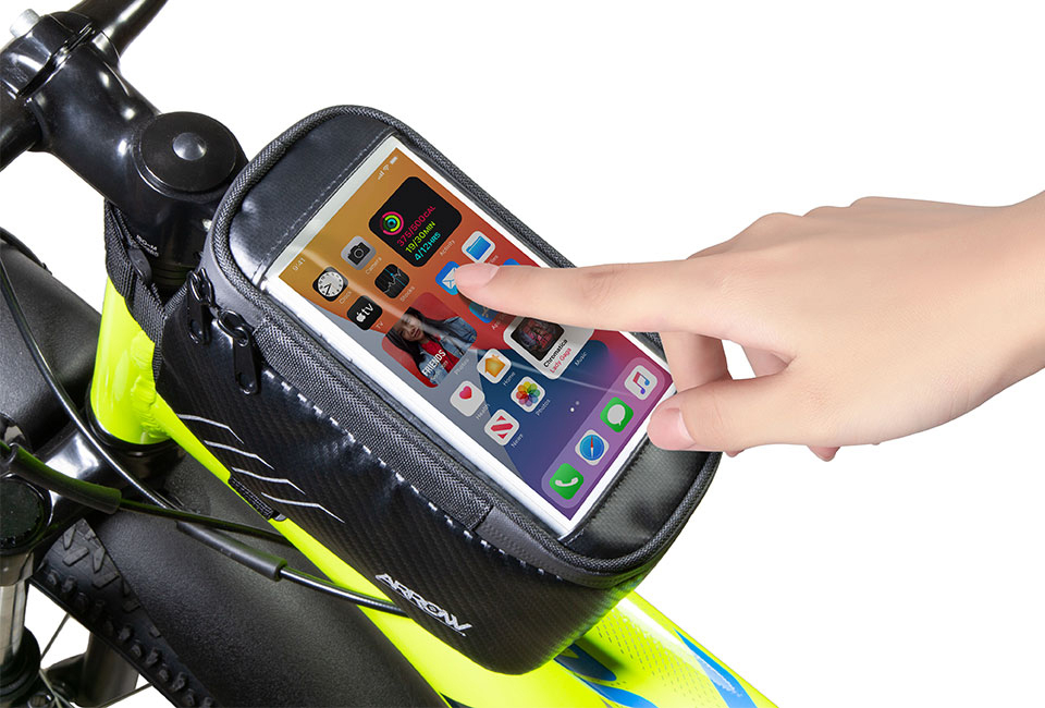 Handige frametas voor fiets met smartphonevak